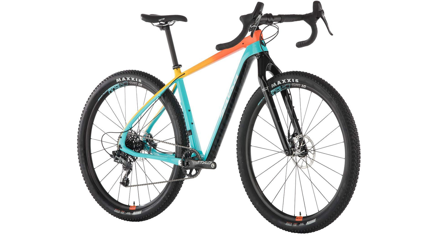 Salsa Cutthroat Force 1 bike blue and orange color front three-quarter view
