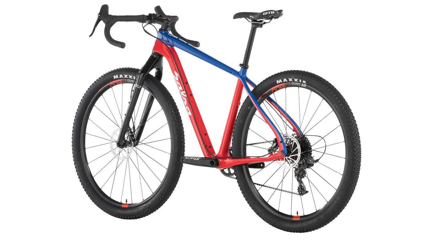 Salsa Cutthroat Rival 1 bike red and blue color rear three-quarter view