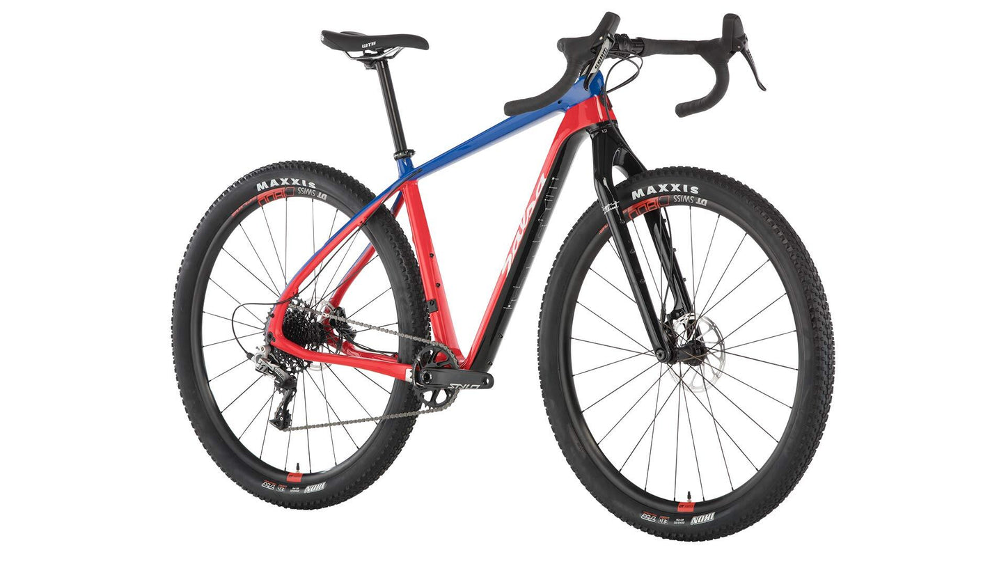 Salsa Cutthroat Rival 1 bike red and blue color front three-quarter view