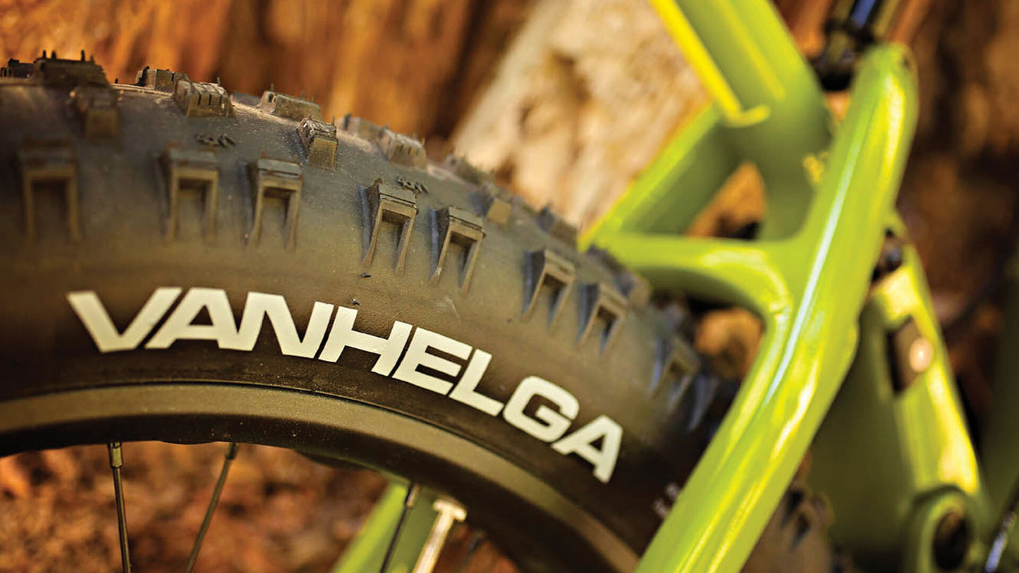 Salsa Bucksaw Carbon GX1 bike green color rear tire close-up