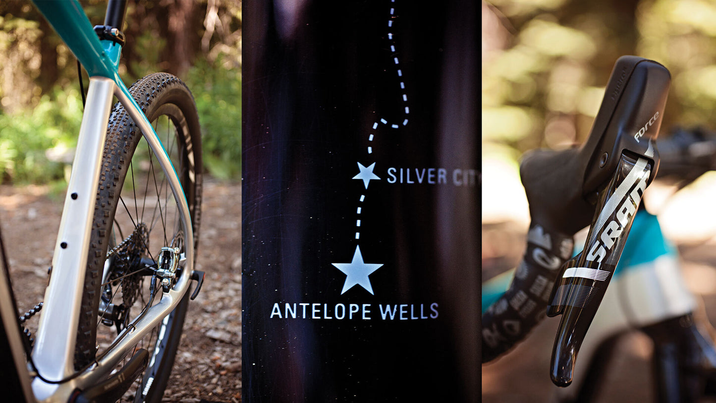 Salsa Cutthroat Carbon Force 1 bike collage showing paint, seat tube, and shifter details up close