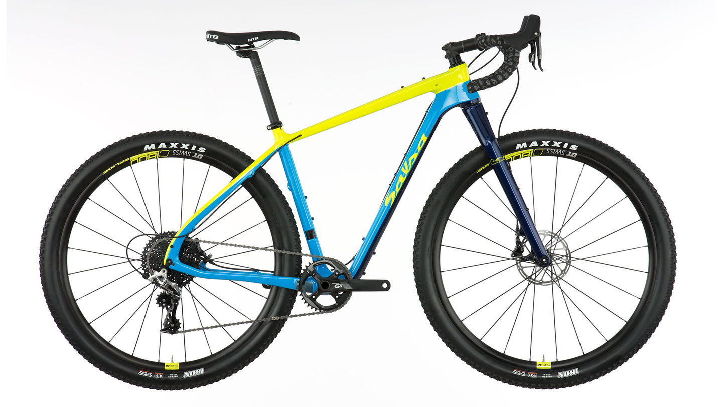 Salsa Cutthroat Carbon bike blue and yellow color side view