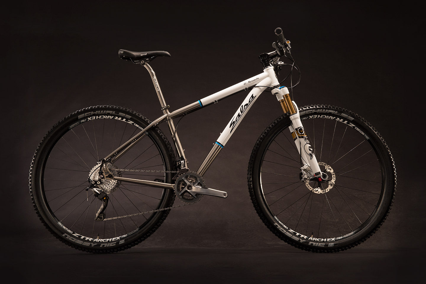 Salsa El Mariachi Ti XTR bike white and raw titanium color side view