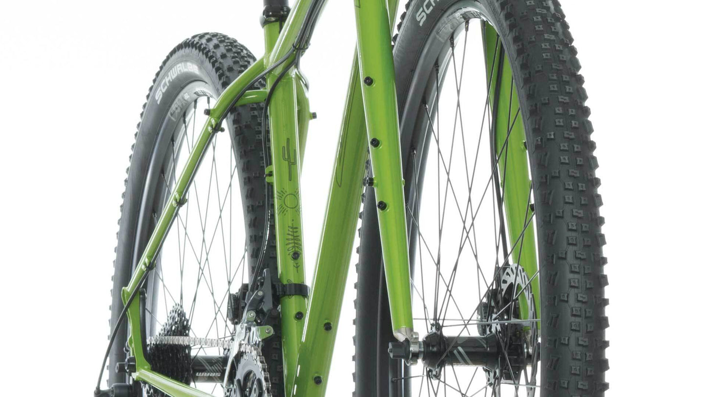 Salsa Fargo X7 bike green color front view close-up