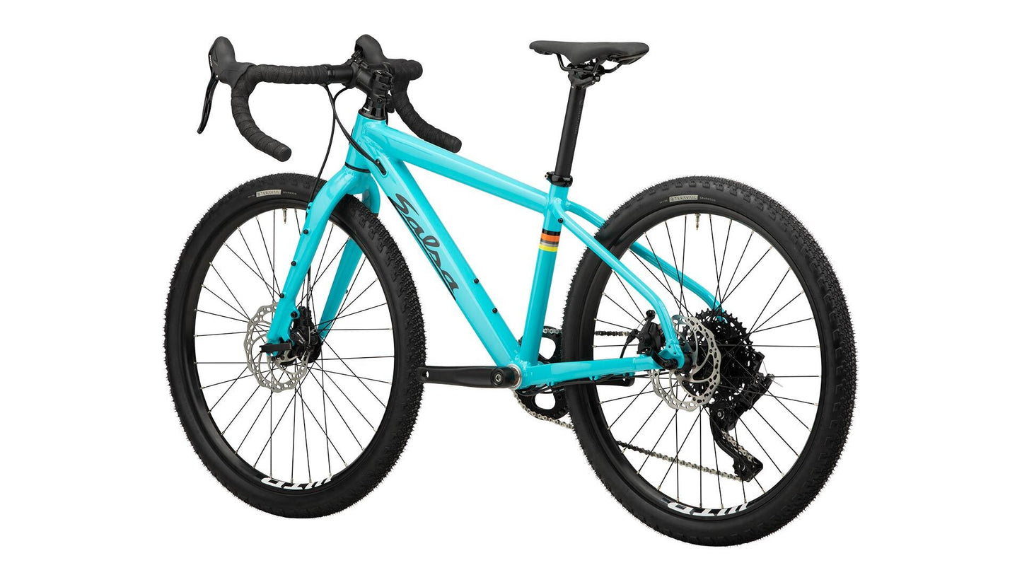 Salsa Journeyman 24 bike teal color rear three-quarter view