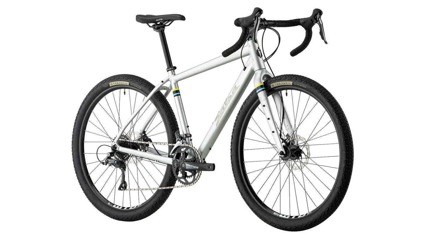 Salsa Journeyman Claris 650b bike gray color front three-quarter view