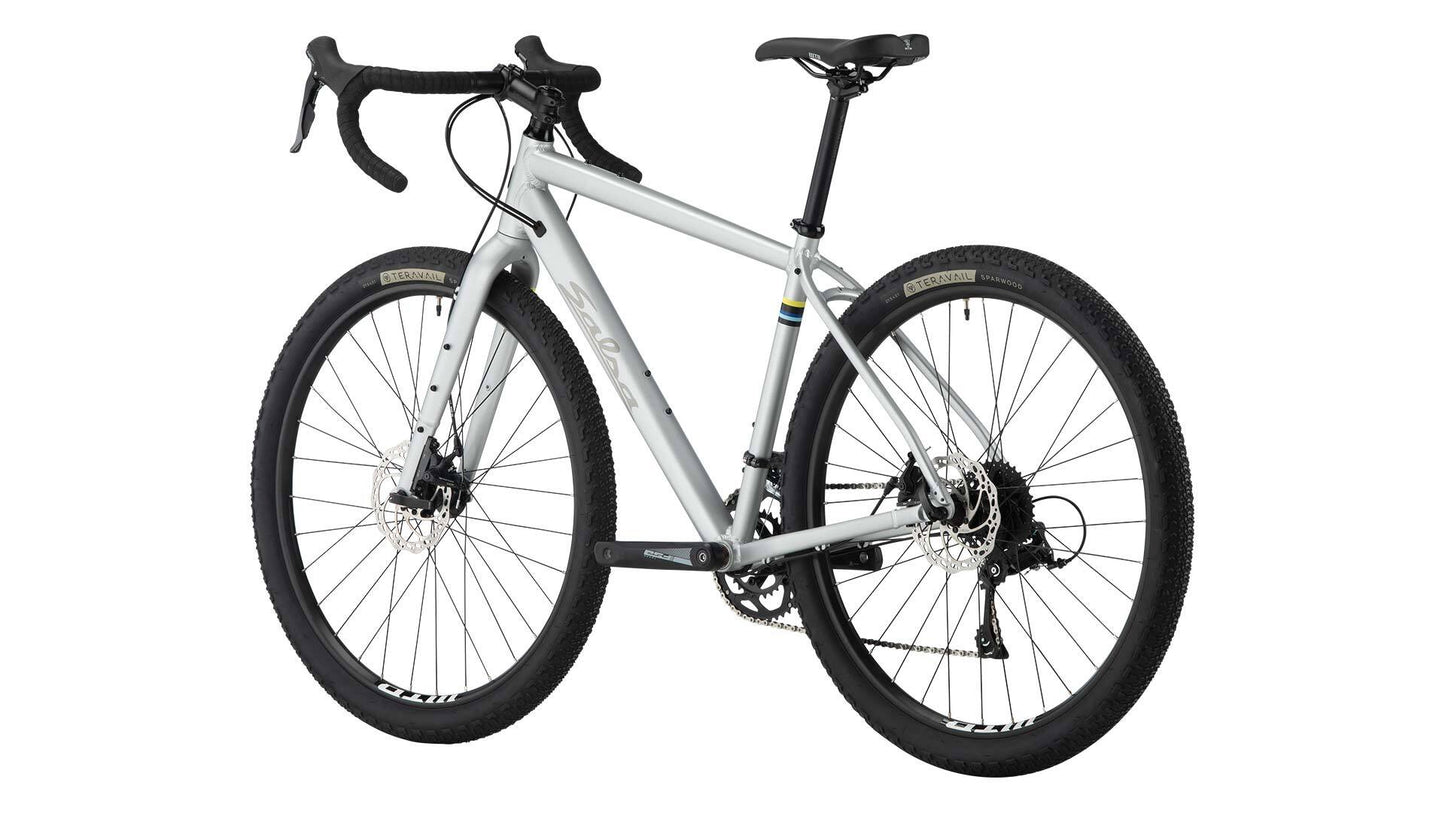 Salsa Journeyman Claris 650b bike gray color rear three-quarter view