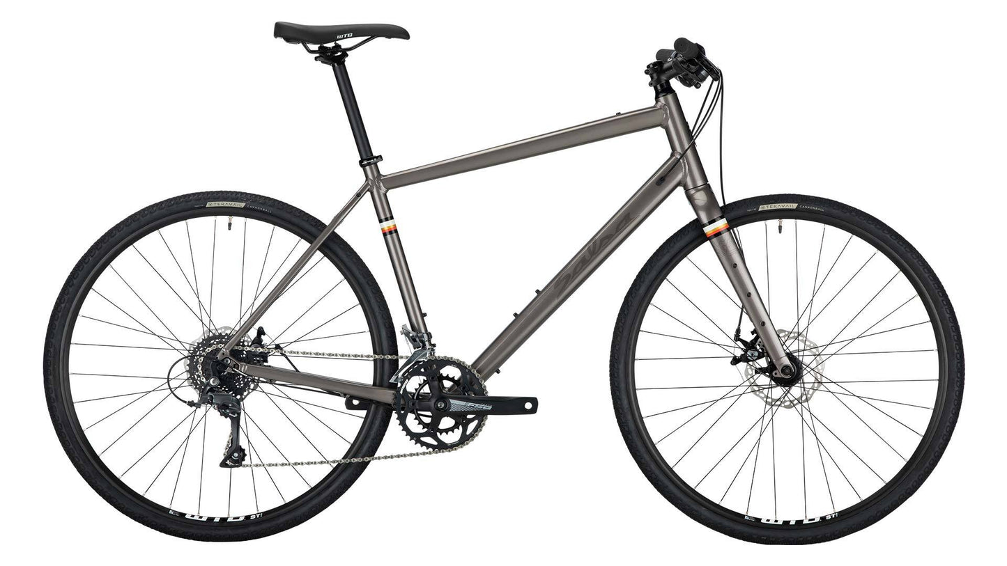 Salsa Journeyman Claris 700c flat bar bike gray color side view