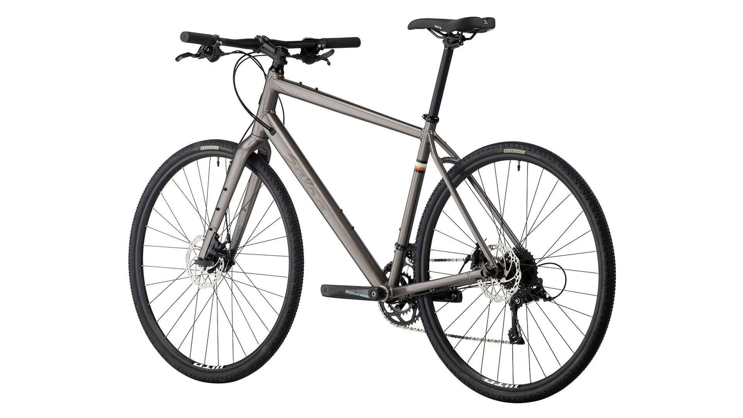 Salsa Journeyman Claris 700c flat bar bike gray color rear three-quarter view