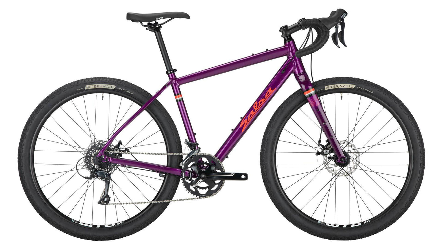Salsa Journeyman Sora 650b bike purple color side view