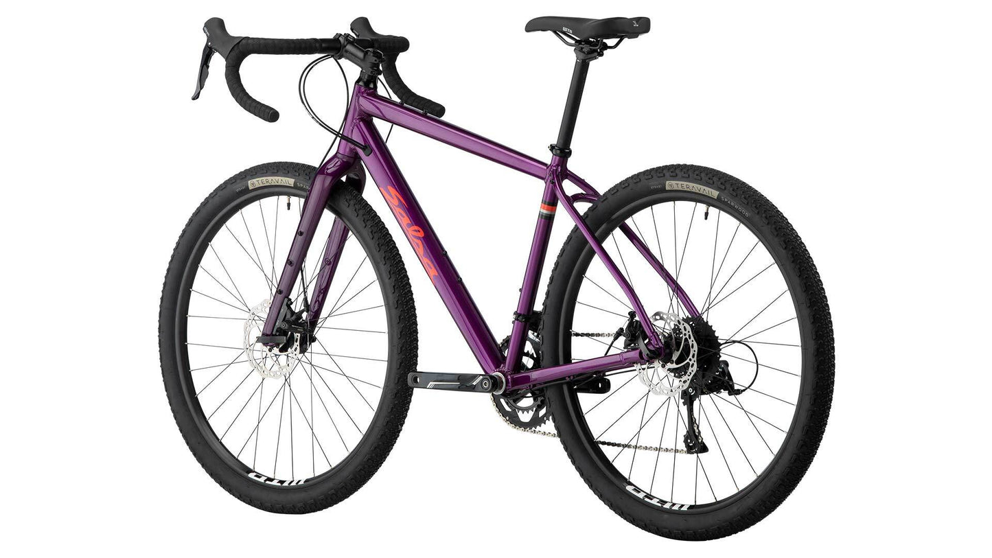 Salsa Journeyman Sora 650b bike purple color rear three-quarter view