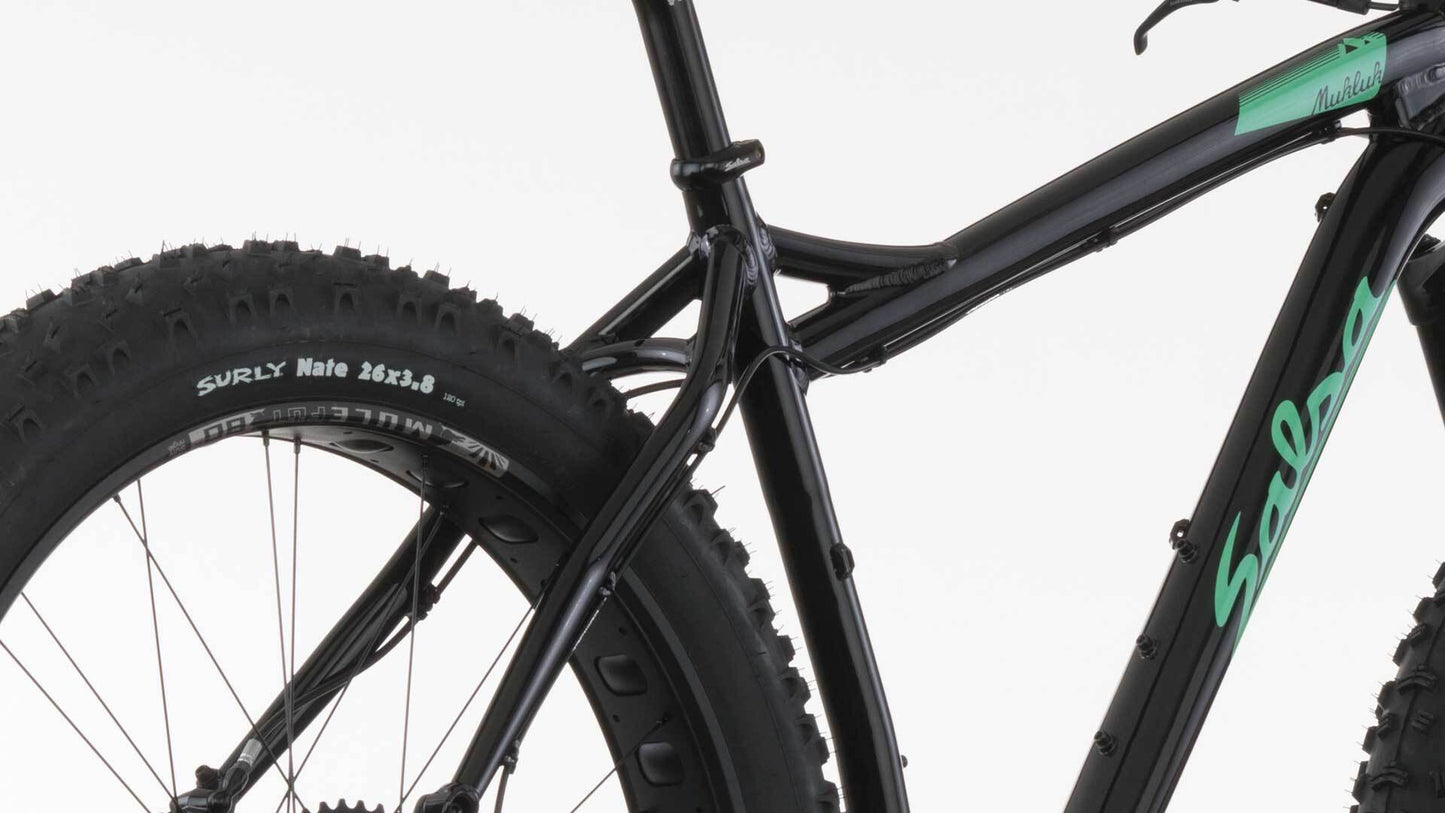 Salsa Mukluk SUS GX1 bike black color seat tube area focus