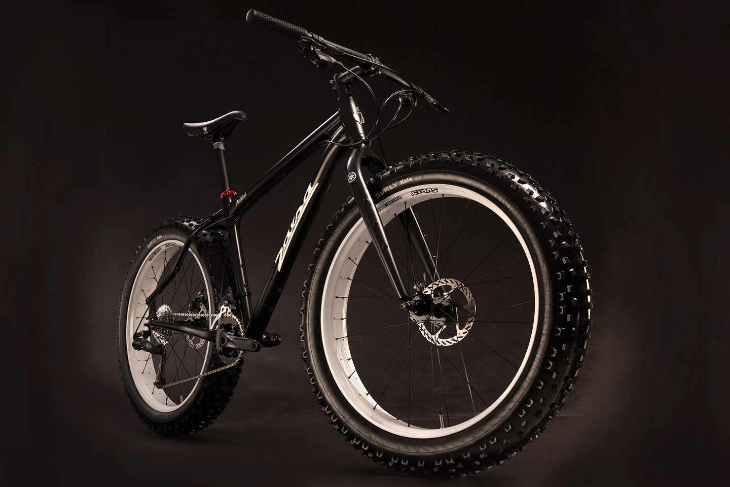 Salsa Mukluk 3 bike black color front three-quarter view