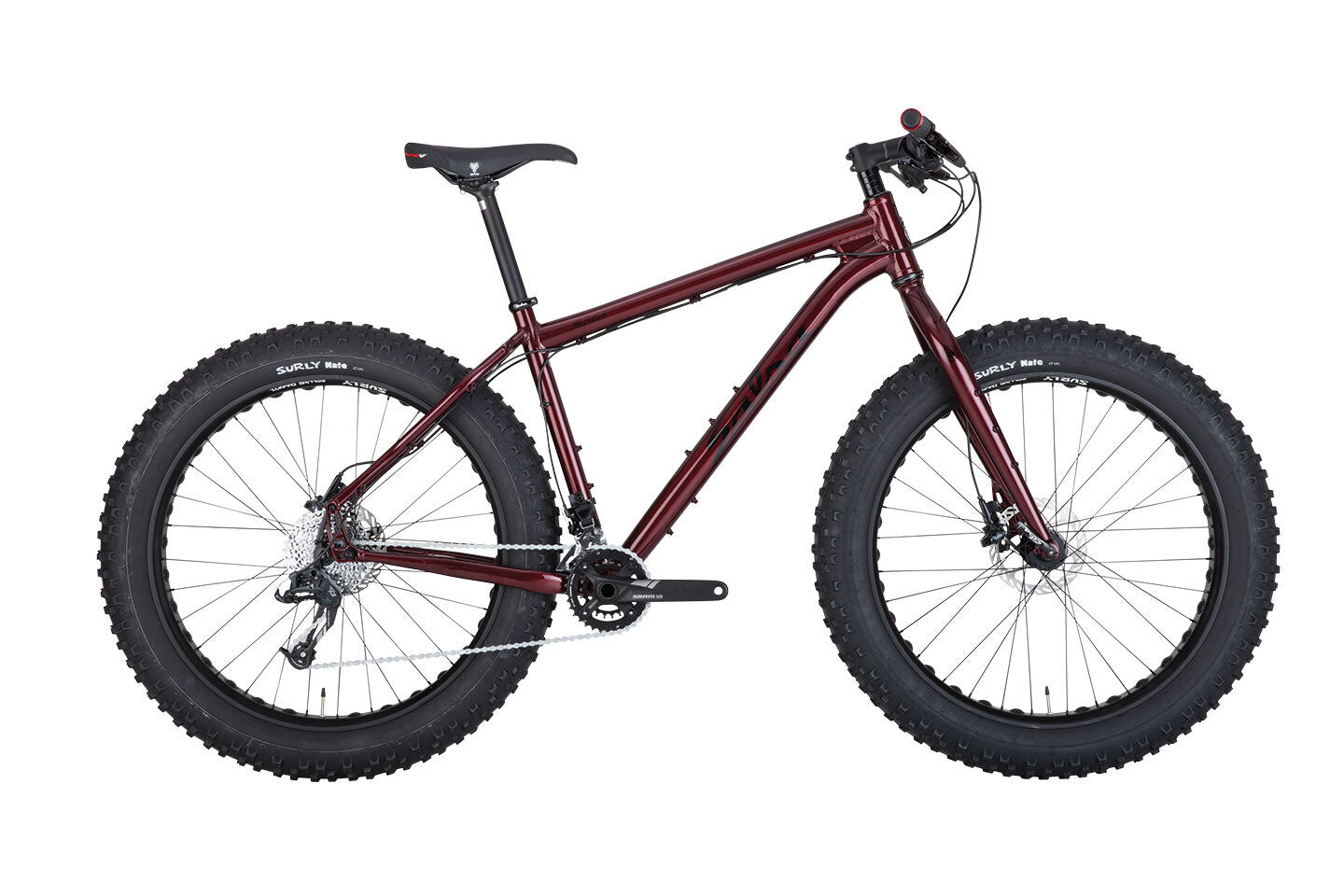 Salsa Mukluk 3 bike maroon color side view