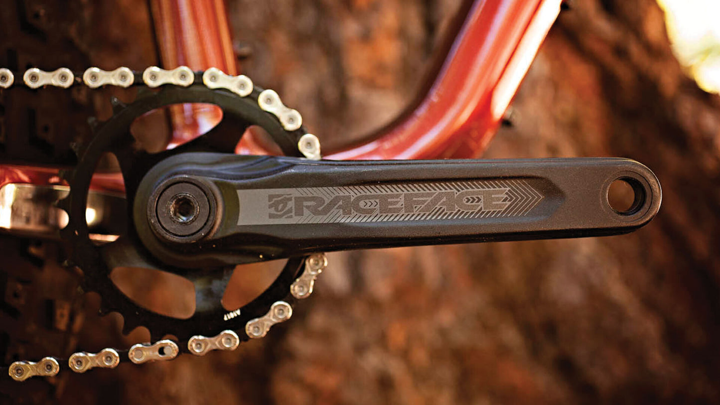 Salsa Mukluk Carbon GX bike red color crankset area focus