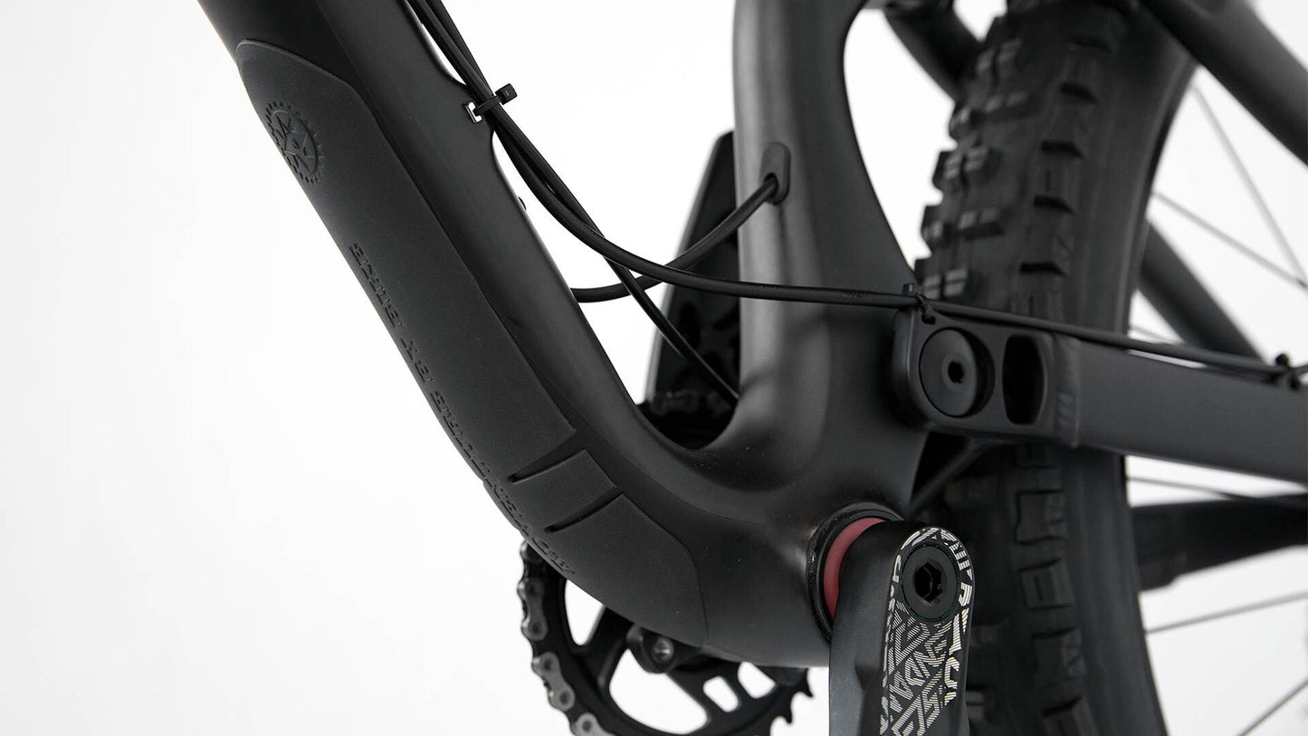 Salsa Pony Rustler Carbon GX Eagle bike carbon color down tube protector close-up