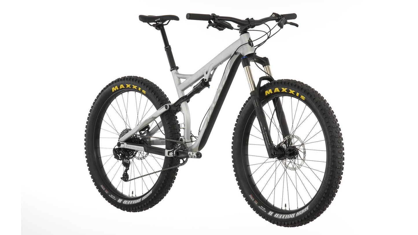 Salsa Pony Rustler bike silver color front three-quarter view