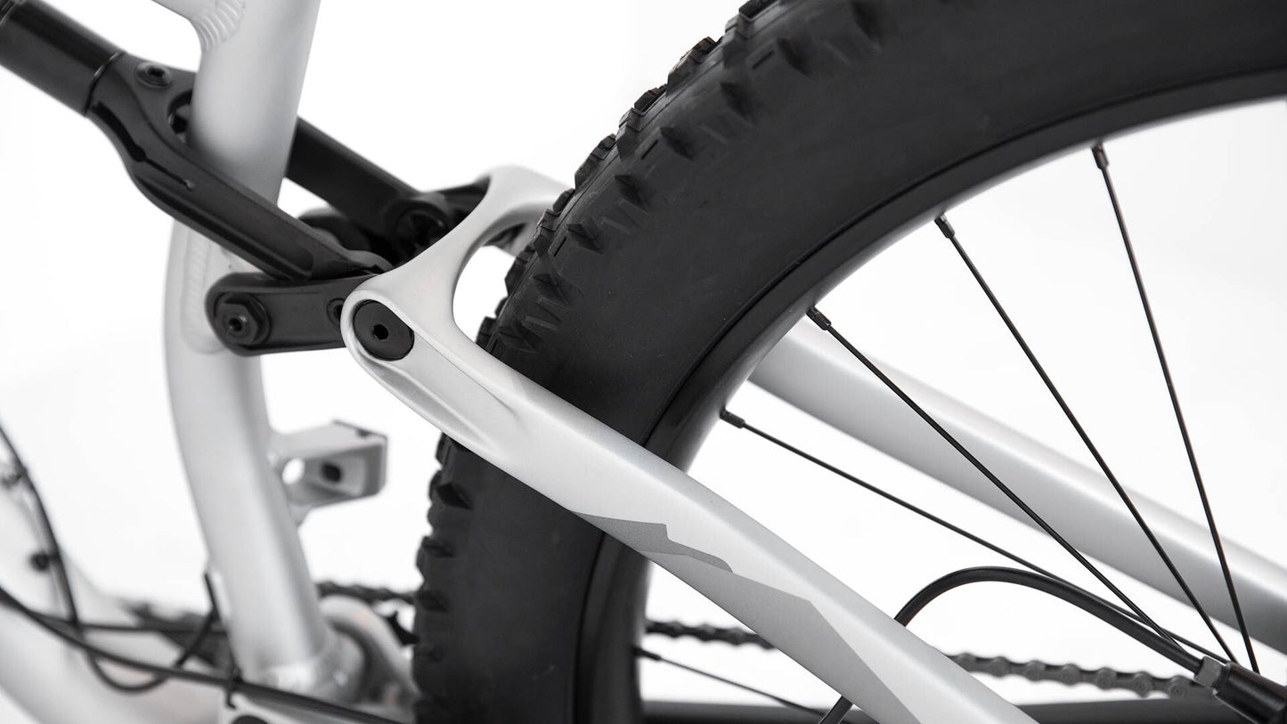 Salsa Pony Rustler bike silver color rear wheel and suspension linkage focus