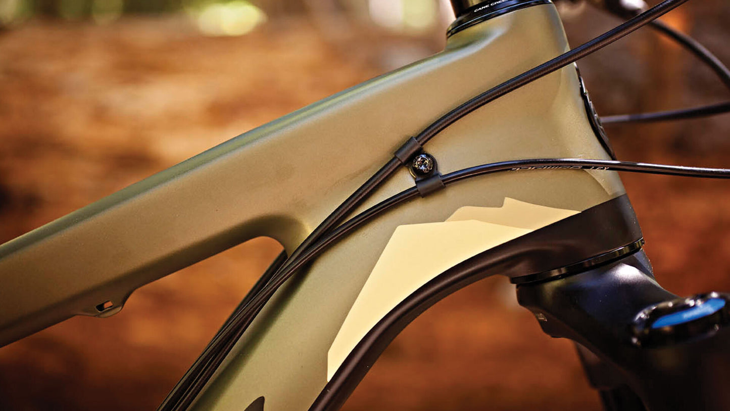 Salsa Pony Rustler Carbon GX1 bike green color side view head tube area focus