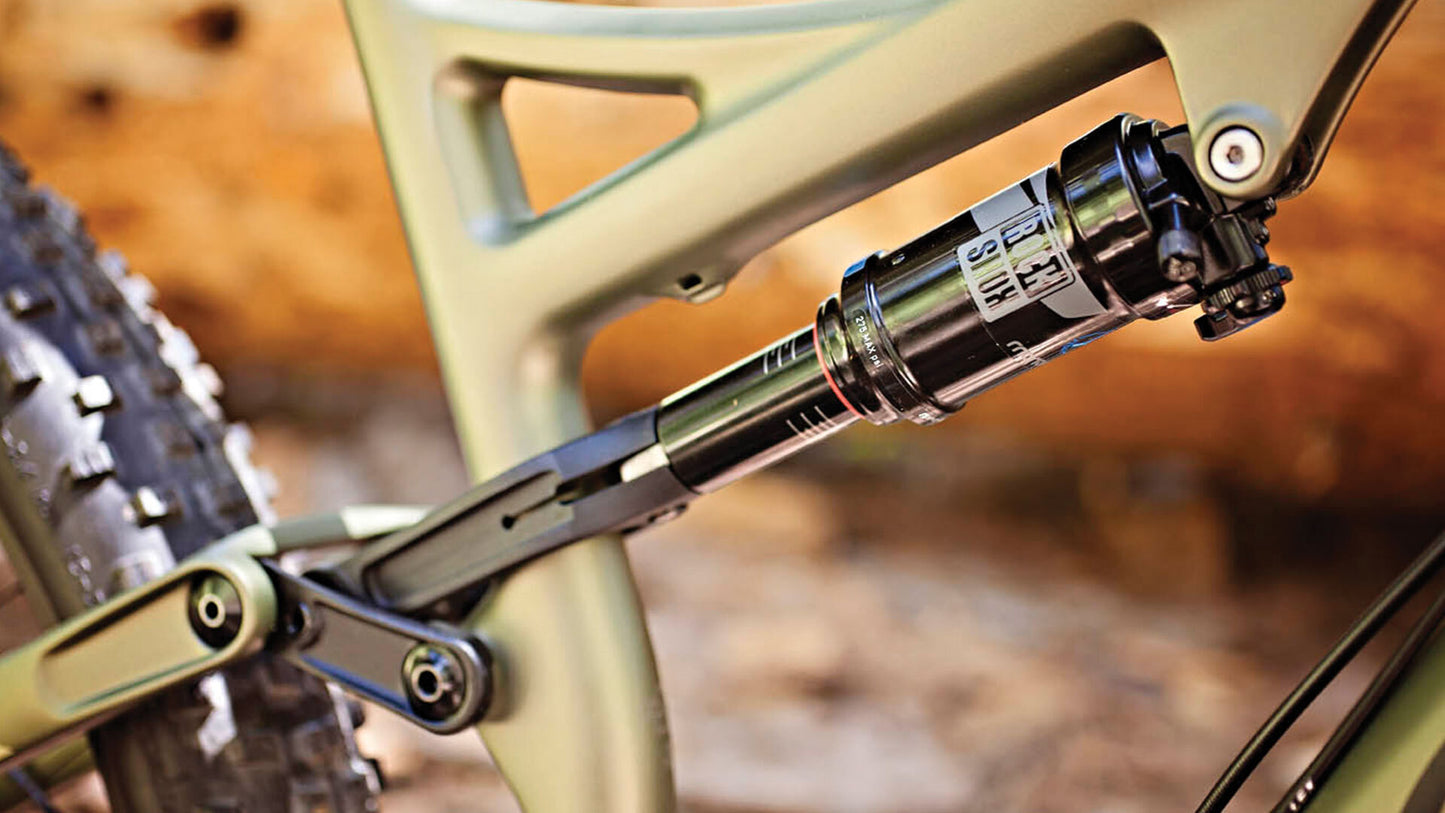 Salsa Pony Rustler Carbon GX1 bike green color side view rear shock area focus