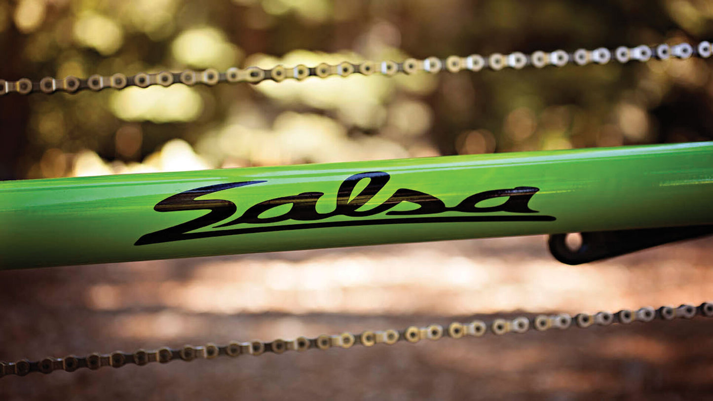 Salsa Powder Keg bike green color Salsa decal focus on frame