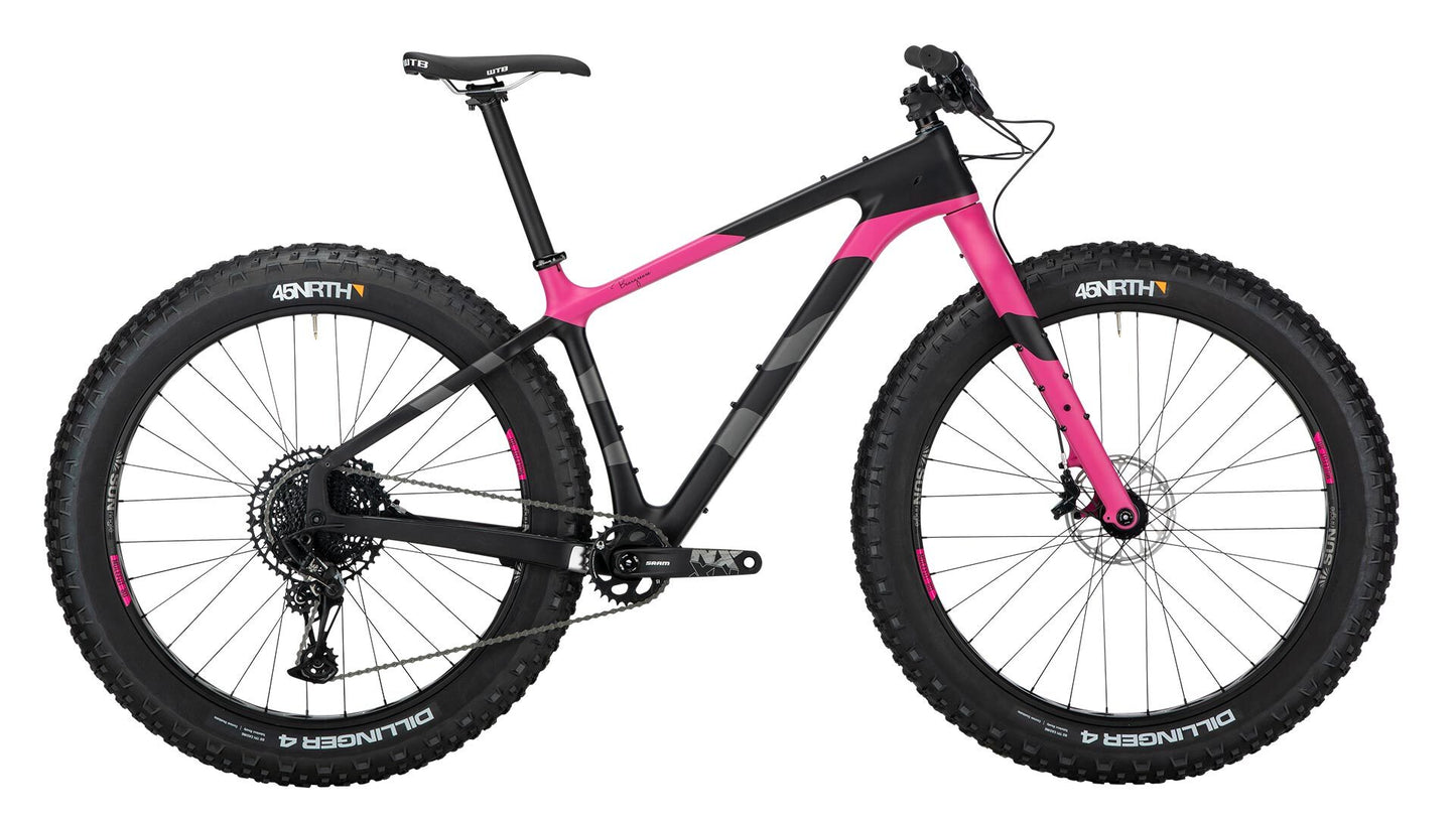 Salsa Beargrease Carbon NX Eagle black, gray, and pink multi-color paint design side view