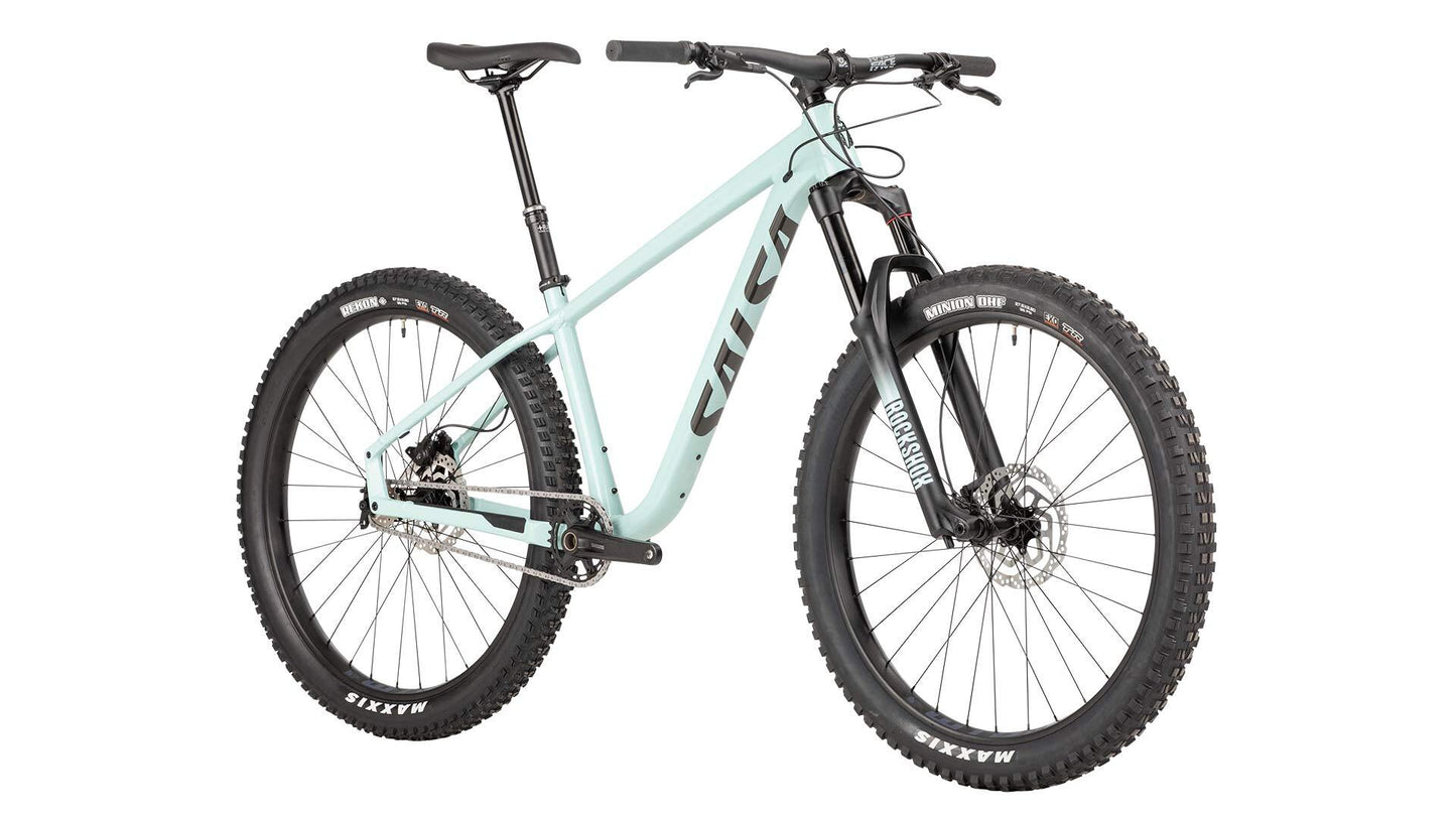 Salsa Timbejack Single Speed 27.5 bike mint green color front three-quarter view