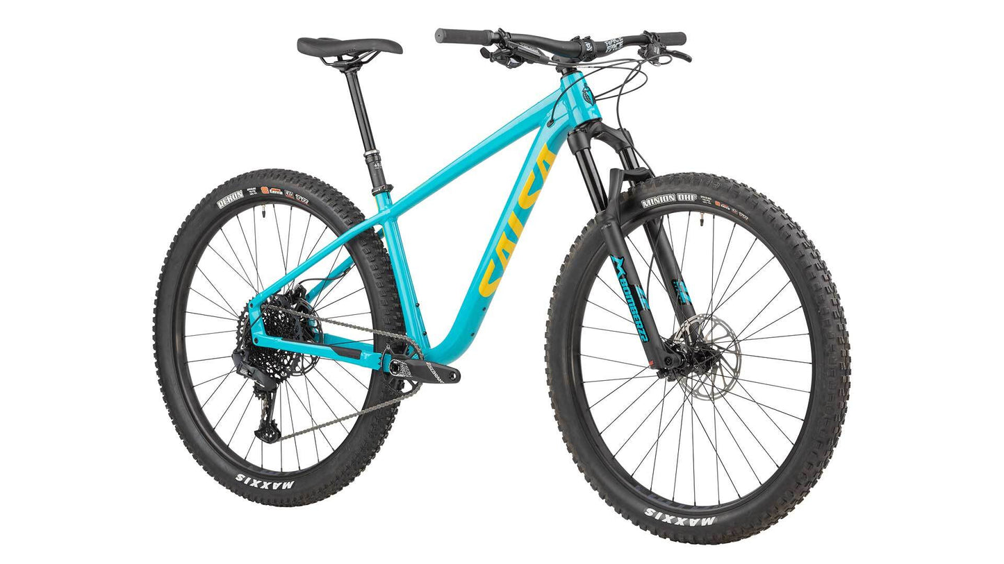 Salsa Timberjack GX Eagle 29 bike blue color front three-quarter view