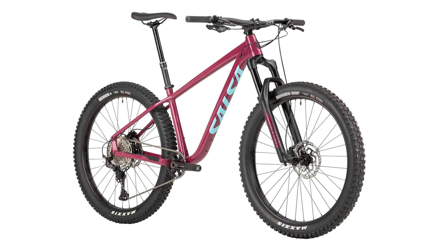 Salsa Timberjack XT 27.5 bike dark red color front three-quarter view
