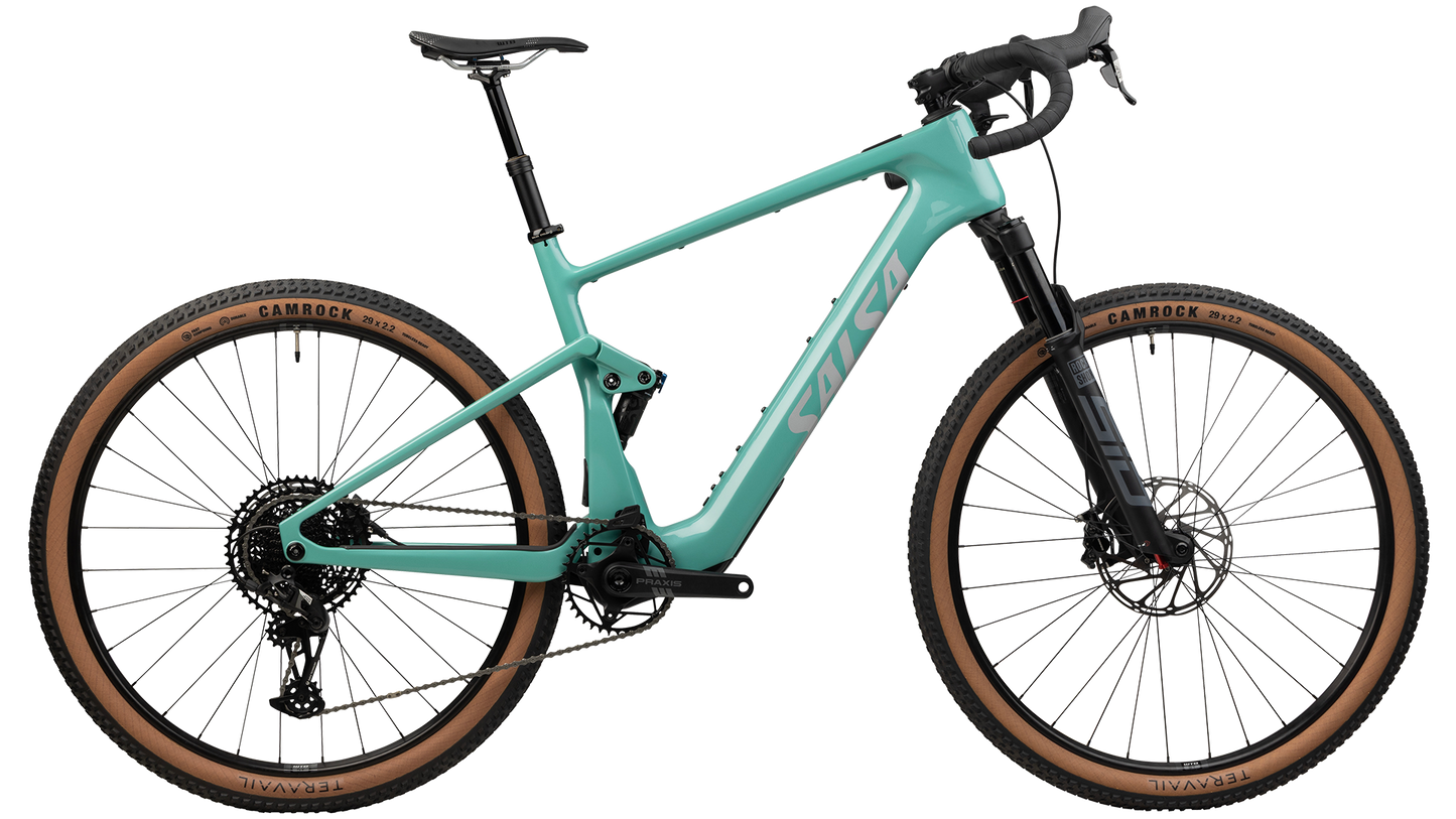 Salsa Wanderosa C Apex Eagle Full Suspension Gravel Ebike - Green - Side view