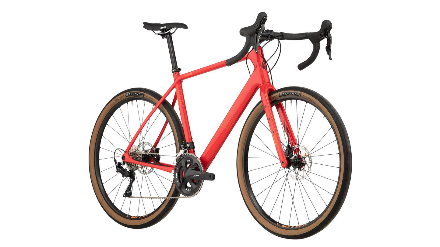 Salsa Warroad Carbon 105 bike orange color front three-quarter view