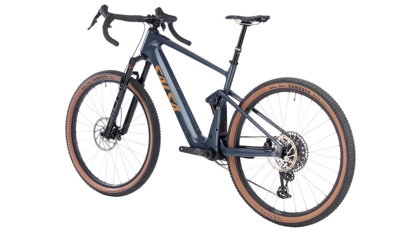 Salsa Wanderosa Rival GX AXS Full Suspension Ebike - Charcoal - Rear three quarter view