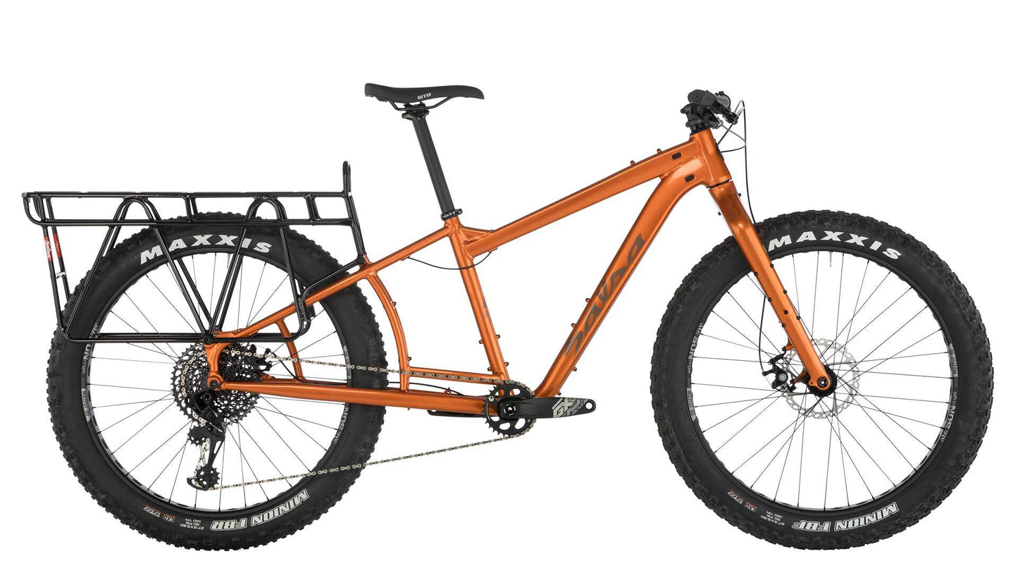Salsa Blackborow GX Eagle cargo fat bike orange color side view