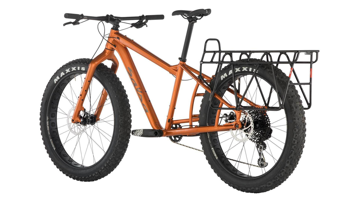 Salsa Blackborow GX Eagle cargo fat bike orange color rear three-quarter view