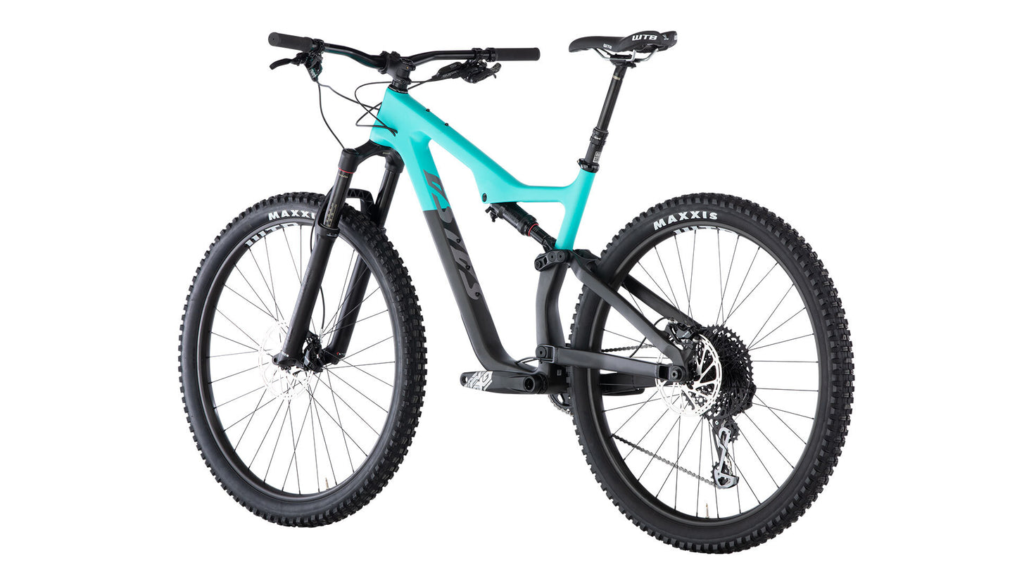Salsa Horsethief Carbon GX Eagle bike teal and gray color rear three-quarter view