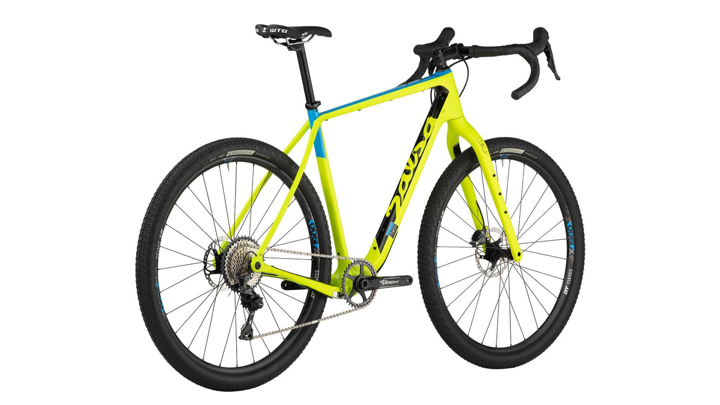 Salsa Cutthroat GRX 810 bike lemon lime color rear three-quarter view