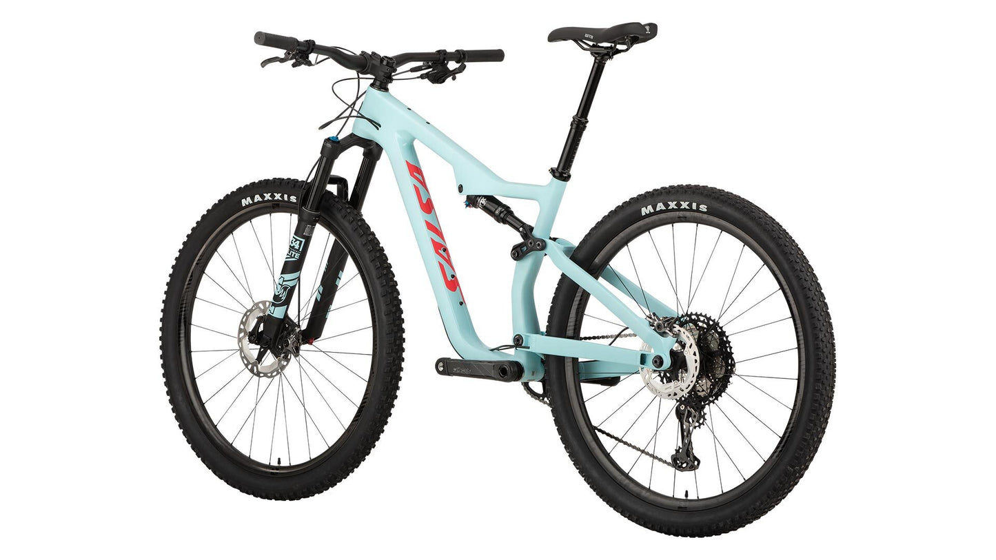 Salsa Spearfish Carbon XTR bike light blue color rear three-quarter view