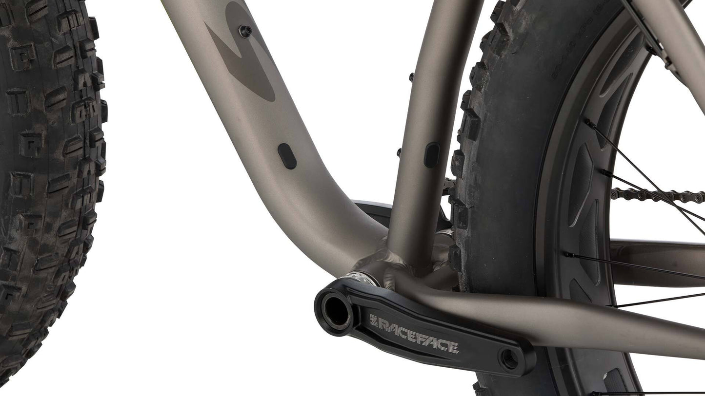 Salsa Mukluk Deore bike gray color front bottom bracket area focus