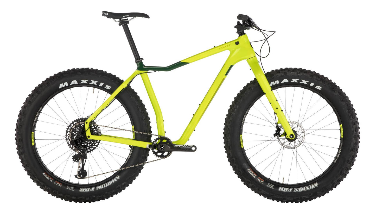 Salsa Mukluk Carbon GX bike yellow and green color side view