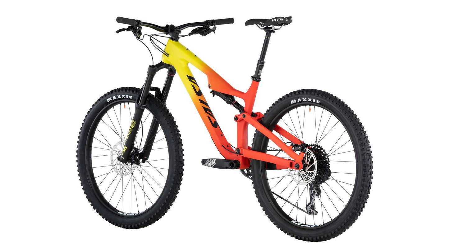 Salsa Rustler Carbon GX Eagle bike yellow to orange fade color rear three-quarter view