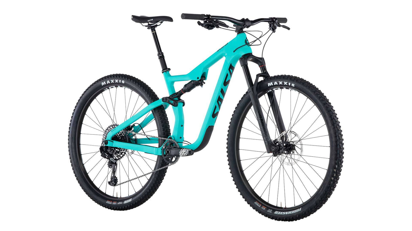 Salsa Spearfish GX Eagle bike blue color front three-quarter view