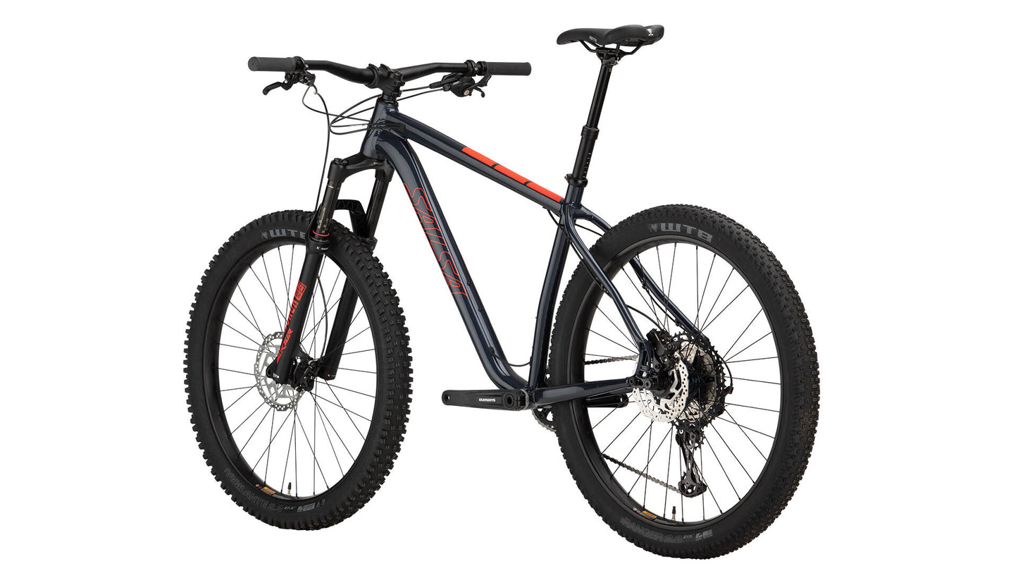 Salsa Timbermack XT 27.5 bike dark blue rear three-quarter view
