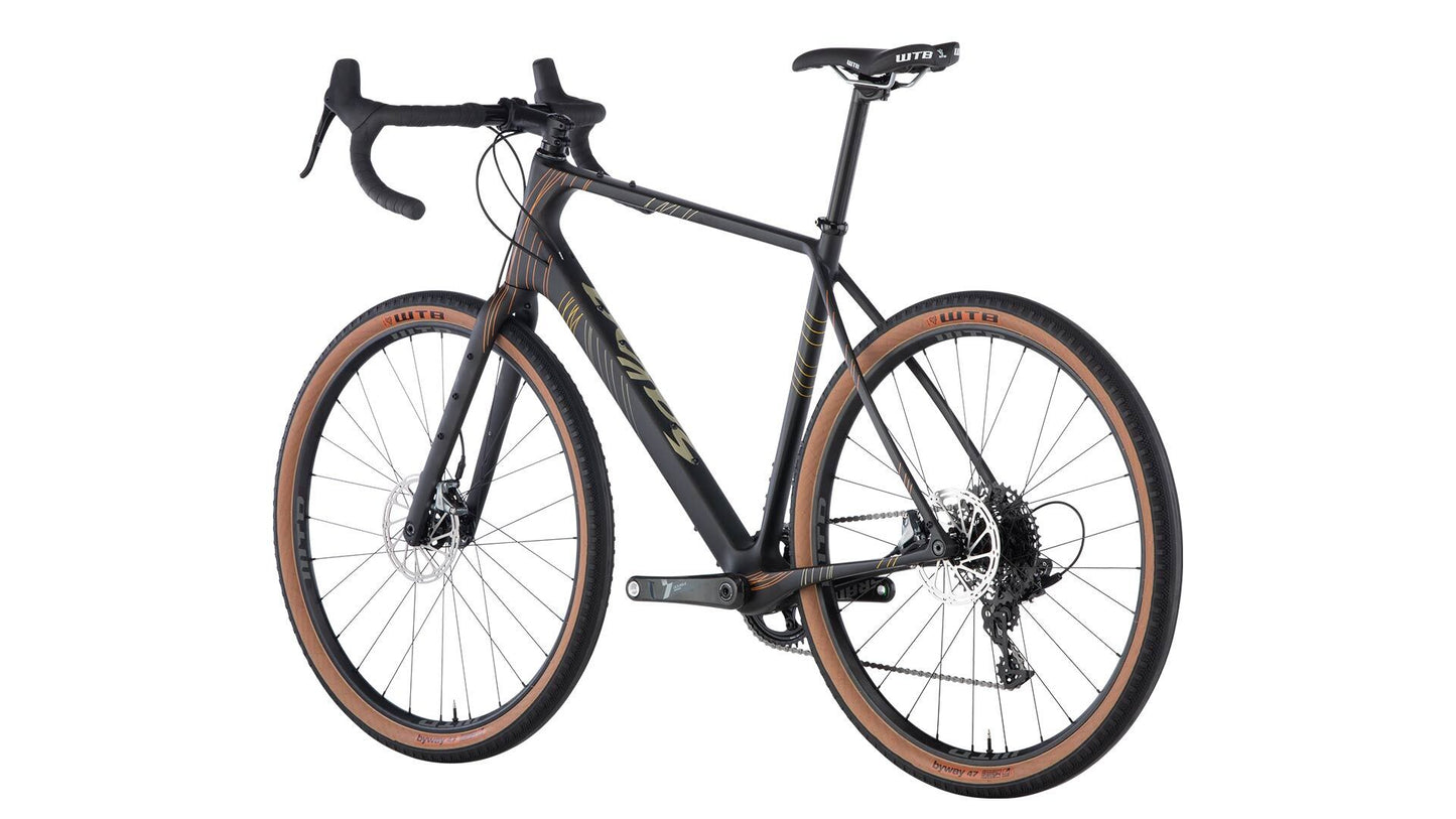 Salsa Warroad Carbon Force 1 650b bike carbon color rear three-quarter view