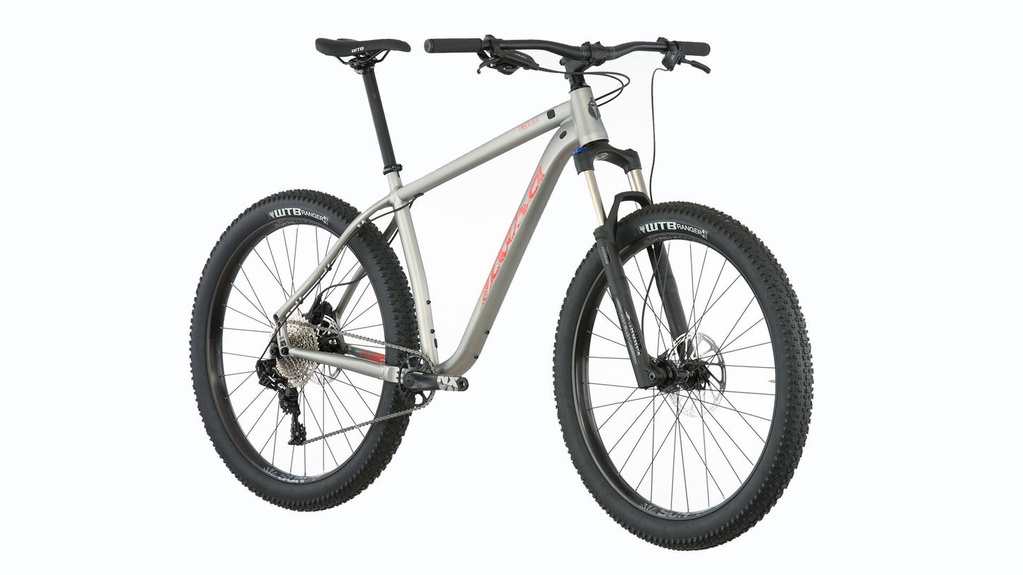 Salsa Timberjack NX1 27.5 bike silver color front three-quarter view