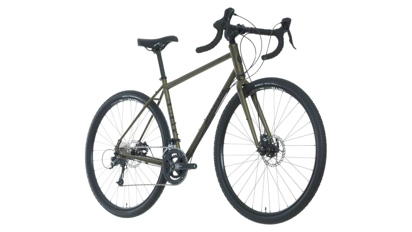 Salsa Vaya Deore bike green color front three-quarter view