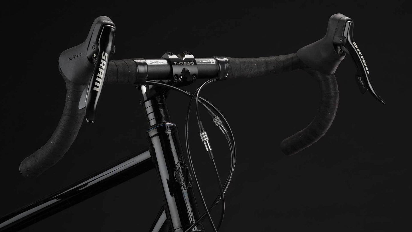 Salsa Vaya Ti bike black color headtube, handlebar, and stem area focus