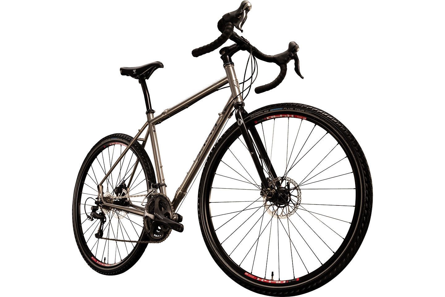 Salsa Vaya Travel bike polished steel color front three-quarter view