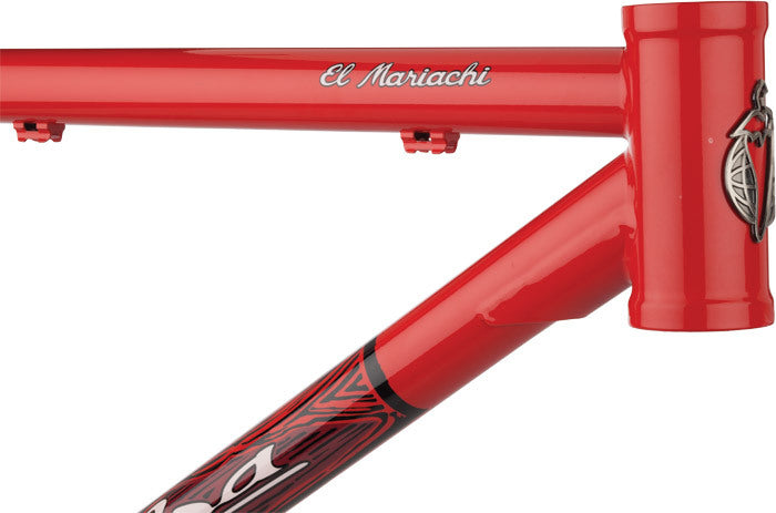 Salsa El Mariachi 3 frame red color head tube area focus