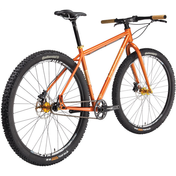 Salsa El Mariachi Single Speed bike orange color rear three-quarter view