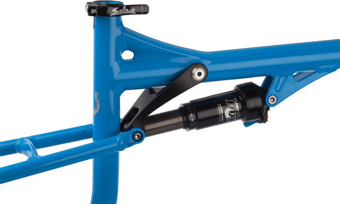 Salsa Horsethief 2 frame blue color rear shock and linkage area focus